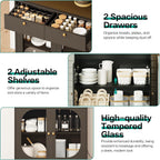 72" Black Kitchen Pantry Cabinet with Lights and Charging Station, Tall Hutch Storage Cabinet Coffee Bar Cabinet with Microwave Shelf for Dining Room