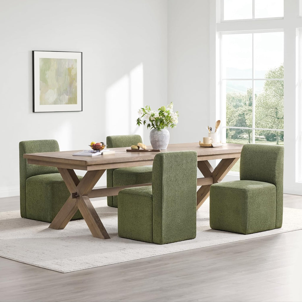 CHITA Dining Chairs with Casters Set of 4, FSC Certified Upholstered Armless Modern Rolling Dining Chairs with Rollers for Bedroom Reading Room Living Room, Fully Assembled, Moss Green