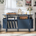 LELELINKY Extra Large Round Record Player Stand with Charging Station | Mid Century Modern Fluted Turntable Cabinet,Vinyl Storage, Arched Wood Record Player Table for Living Room,Blue