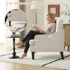Accent Chair for Living Room,Mid-Century Arm Chair Fabric Living Room Chairs,Upholstered Reading Chair for Bedroom,Single Sofa Chair with Wood Legs for Apartment (Beige)