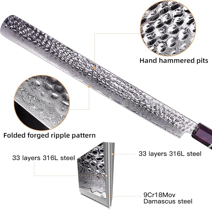 FINDKING Eternity Series Brisket Slicing Knife with ABS Sheath, Sharp Carving Knife for Meat, BBQ Must-Have, 9Cr18MoV Damascus Steel Blade, Resin Octagonal Handle, 12 Inches