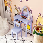 HLR Kids Vanity Set with Mirror Stool and Drawer for Little Girls, Purple | Girls Vanity Set, Wooden 2 in 1 Princess Makeup Desk Dressing Table with Detachable Top, Toddler Vanity Dresser Set