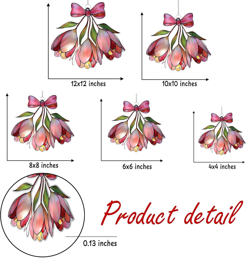 Pink Bell Flower Acrylic Suncatcher Stained Glass Effect Window Car Hanging Christmas Ornament Indoor Outdoor Decor Garden Sun Catcher Panel Gifts for Flower Lover for Women Mom Grandma