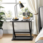 ChooChoo Black End Table, Narrow Side Table with Storage Shelf, Modern X-Design Slim Bedside Tables for Living Room, Bedroom, Small Spaces