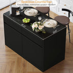 DynJest Kitchen Island with Storage, 47.2" Large Faux Marble Countertop Kitchen Island with 2 Drawers and Adjustable Shelves, Coffee Bar Station, Beveled Edge Door Cabinet, Black Tabletop + Black