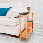 Handmade Slim Side Table Solid Beech Wood for Couch Living Room, Authentic Narrow End Table Hardwood 2 tier with Open Shelf for Office, Bedrooms, Book Rack, Eating Snack Tray, TV (Extra Slim, 7")