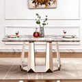 70" Rectangle Faux Marble Luxury Grey Dining Table for 6-8 People, Modern Large Kitchen Table with Silver Mirrored Stainless Steel Leg Base, Dining Table for Dining/Living Room, Office (One Table)
