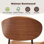BedsPick Mid-Century Modern Dining Chairs Set of 2, PU Leather Upholstered Dining Room Chairs with Walnut Grain Back, Bentwood Kitchen Chairs with Adjustable Feetpads for Dining Room, Kitchen, Brown