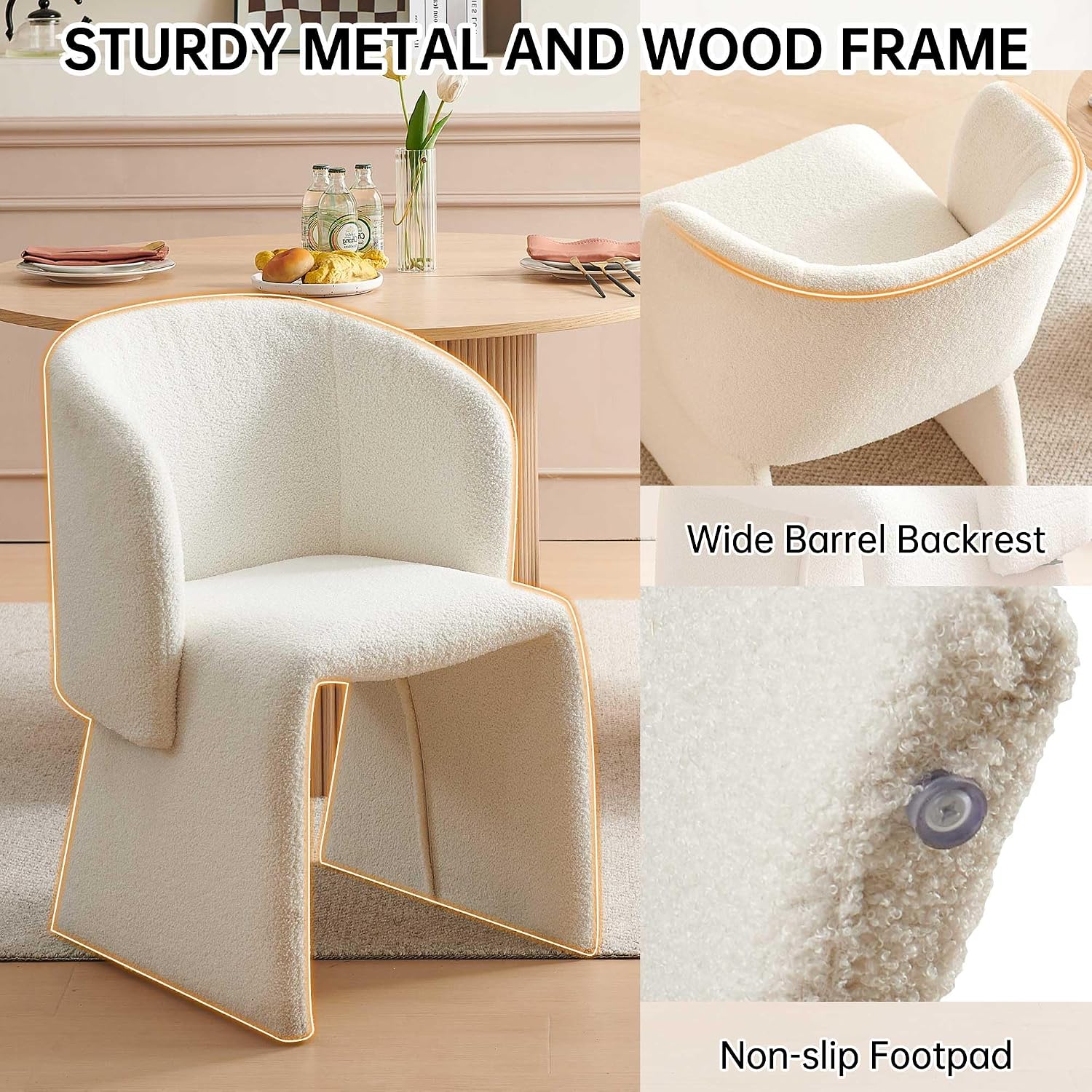 Homedot Dining Chair Upholstered Set of 4,Stylish Accent Barrel Side Chairs Cozy Sofa Chairs Teddy Velvet Comfortable Armchairs for Bedroom Reading Room Waiting Room Kitchen Dining Room