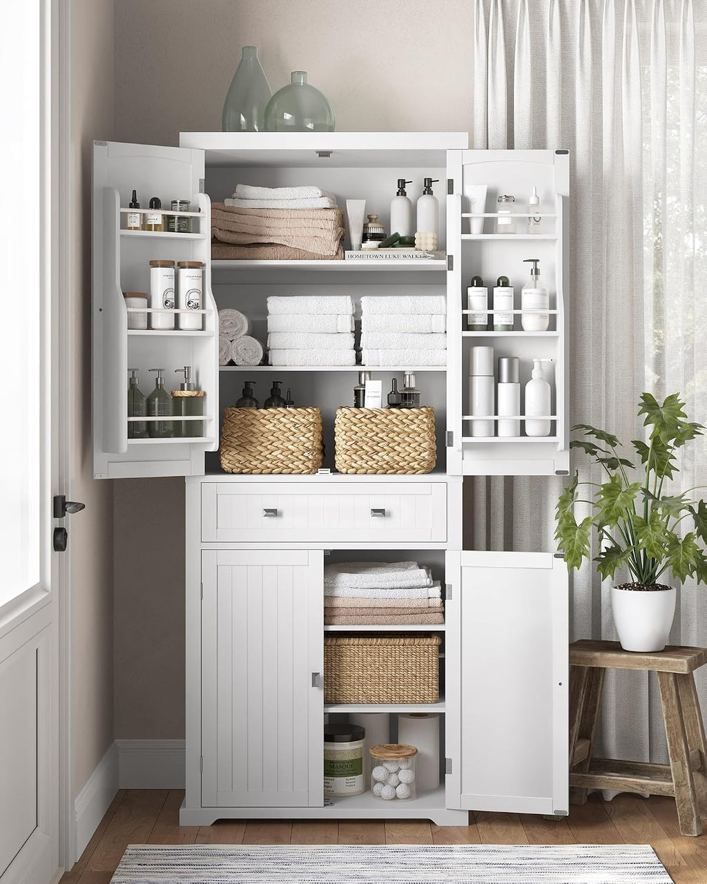 VASAGLE Pantry Cabinet, 71.7-Inch High Freestanding Tall Cupboard Storage Cabinet with a Drawer, 2 Cabinets, 4 Adjustable Shelves, 6 Door Shelves, for Living Room, Kitchen, White UBBC561P31V2