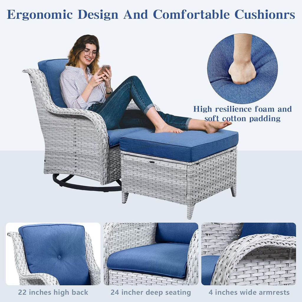 Belord Outdoor Furniture Ottoman Set of 2 Patio Seating Footstool All-Weather Rattan Wicker Ottoman Seat with Soft Cushions for Patio Furniture Set