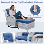 Belord Outdoor Furniture Ottoman Set of 2 Patio Seating Footstool All-Weather Rattan Wicker Ottoman Seat with Soft Cushions for Patio Furniture Set