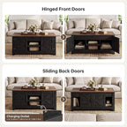 Farmhouse Living Room Table Sets of 2, 70 inch, Black | Includes 70 inch TV Stand, Lift Top Coffee Table with Charging Station, Modern Living Room Table Set