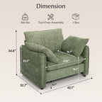 Elegant Oversized Accent Chair for Living Room, 42.1", Chenille, Green | Modern Upholstered Piping Single Reading Armchair with Cushion Backrest and 2 Pillows for Bedroom, Office, Reception Area