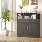 Shintenchi Kitchen Storage Cabinet with Adjustable Shelves and Drawers, Modern Buffet Sideboard, Wood Buffet Cabinet with Doors, Floor Cabinet Cupboard for Coffee Bar Living Room, Dark Brown