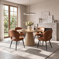 Homkdom Dining Chairs Set of 4, Modern Upholstered Kitchen Chairs with Curved Open Back, Black Metal Legs & Swiveling, Adjustable Feets, 10-Min Assembly, Caramel Brown