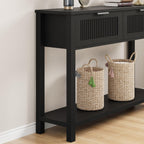 GAOMON Farmhouse Entryway Table with 2 Drawers, 43 Inch Wood Fluted Console Table with Shelf, 2 Tier Sofa Table with Storage for Living Room, Foyer Tables for Entryway-Black