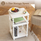 Fultyle End Table, Small Side Table with 3 Tier Open Shelf, Modern Night Stand Bedside Table for Living Room, Bedroom, Office and Small Spaces (White)
