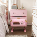 RoyalCraft Nightstand with LED Light Strips, Pink End Table for Bedroom | Modern Bedside Table with 360°Rotating Drawer, Wood Night Stand Cabinet with Glass Door Storage for Living Room, Home Office