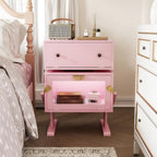 RoyalCraft Nightstand with LED Light Strips, Pink End Table for Bedroom | Modern Bedside Table with 360°Rotating Drawer, Wood Night Stand Cabinet with Glass Door Storage for Living Room, Home Office