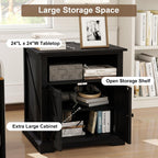 MUUEGM End Table with Charging Station, 24 Inch Farmhouse Sofa Side Tables Living Room, Wood Rustic Nightstand Large Bedside Table with Barn Door for Bedroom, Black