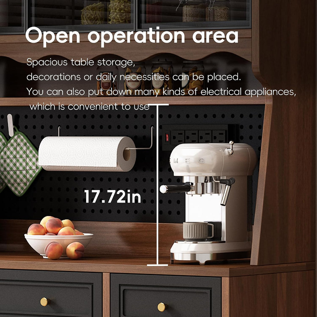 63" Tall Storage Cabinet Coffee Bar Cabinet:with Adjustable Shelves | 63"Tall Kitchen Storage Cabinet:with Hutch,Coffee Bar Cabinet with Drawers,Kitchen Pantry Cabinet with Shelves,Power Outlet