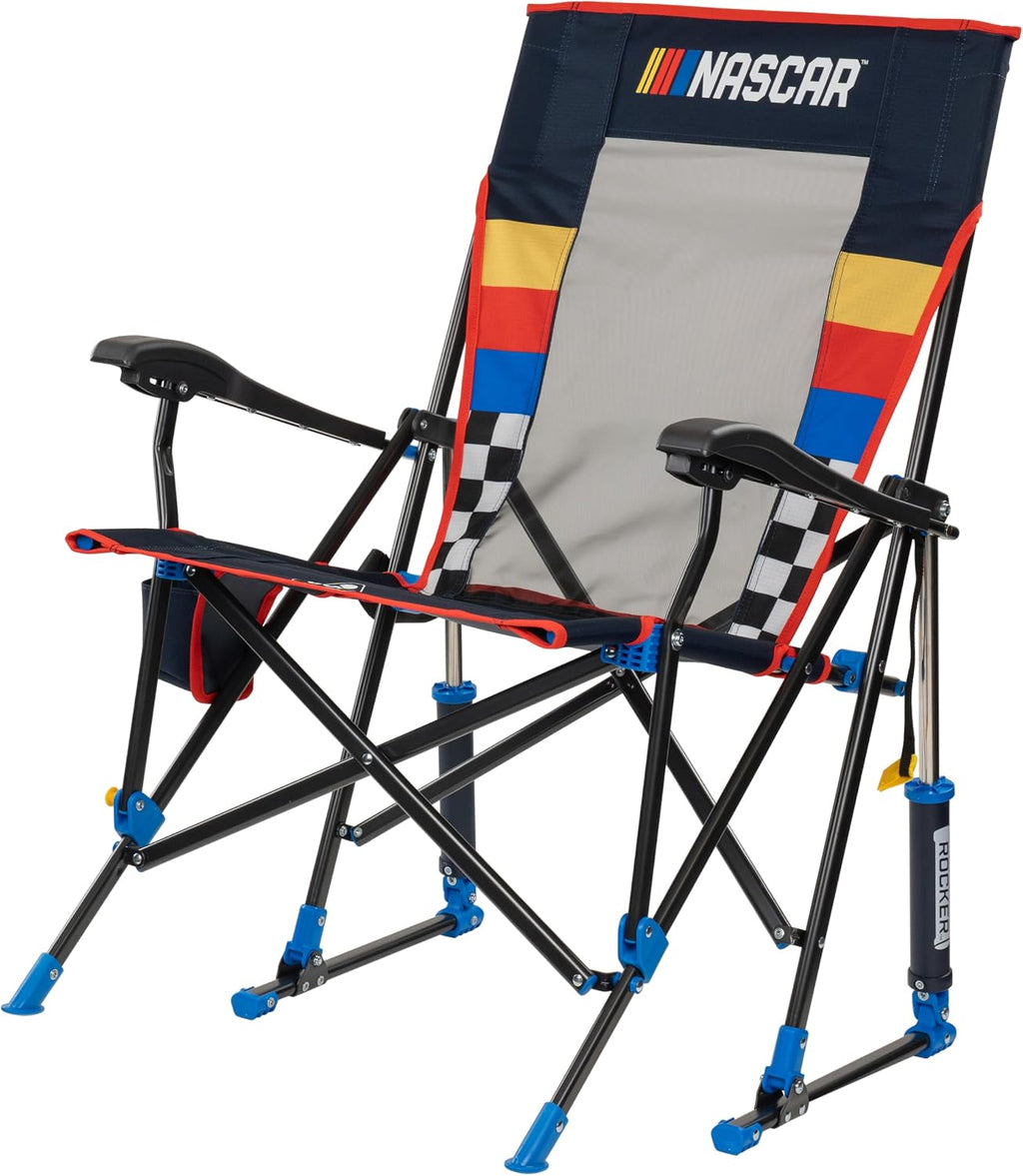 GCI Outdoor NASCAR Roadtrip Rocker Camping & Sideline Sports Chair | Portable Folding Rocking Chair with Durable Armrests & Drink Holder, Black
