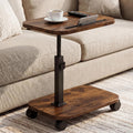 Adjustable TV Tray Side Table 360°Swivel Rolling, Rustic Brown | Adjustable Height, C Shaped, Snack End Table, Wheels, Tablet Slot, Slide Under Sofa, For Small Spaces Living Room Couch Bed