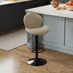Youhauchair Velvet Fabric Counter Height Bar Stools Set of 3, Beige | Modern, Height Adjustable, Swivel, Armless, Kitchen Island Chairs with Back & Footrest, Soft, Upholstered Dining Room Chair