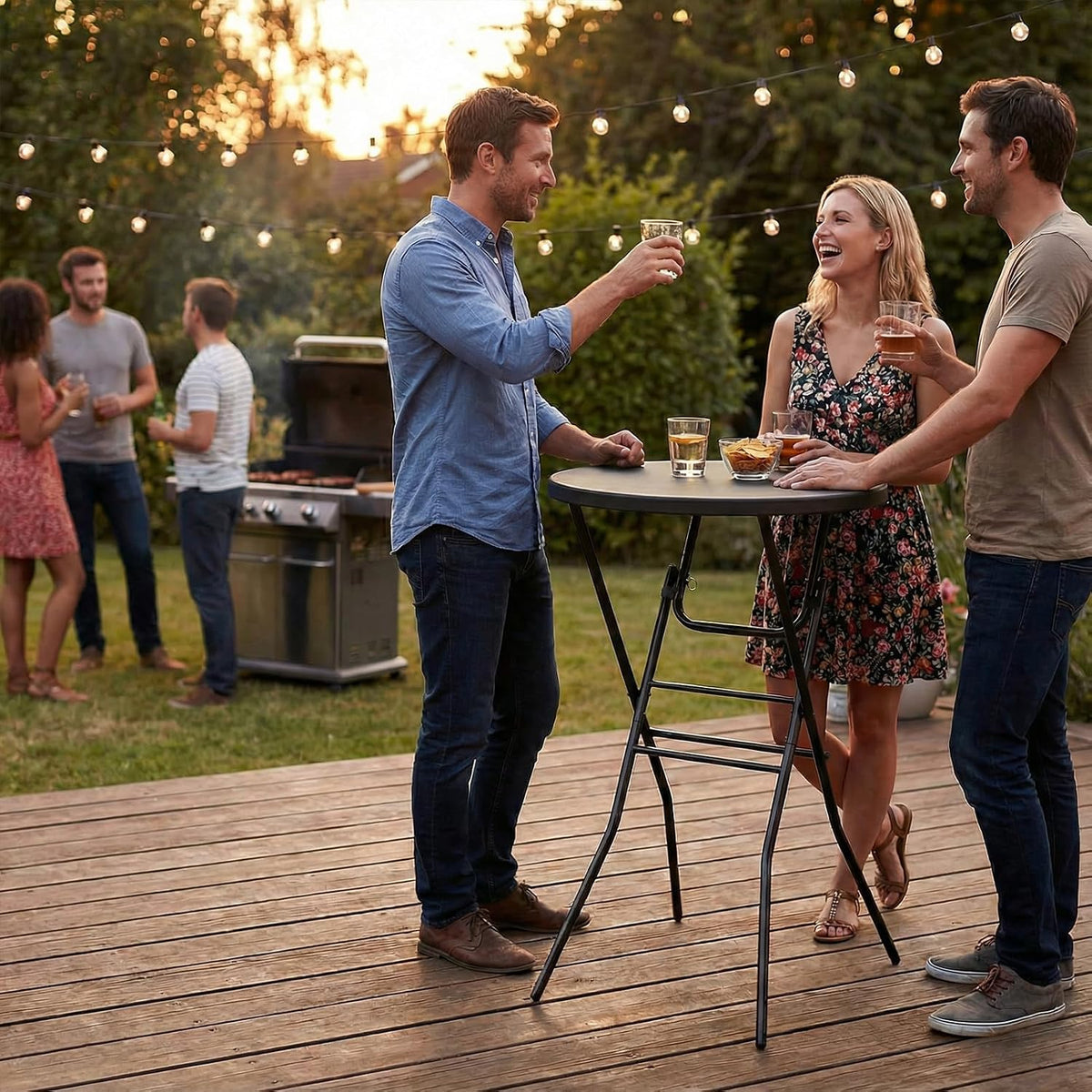 pollilar Cocktail Table 28in Portable Folding Bar Height Table, Compact Round High Top Plastic & Steel Bistro with Removable Legs, Indoor Outdoor RV Patio Catering Parties Commercial Events-Black