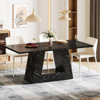 Tribesigns Dining Table for 4 to 6 People, 63" Rectangular Dining Room Table, Modern Wooden Faux Marble Dinner Table with Sturdy Base for Kitchen, Living Room, Black