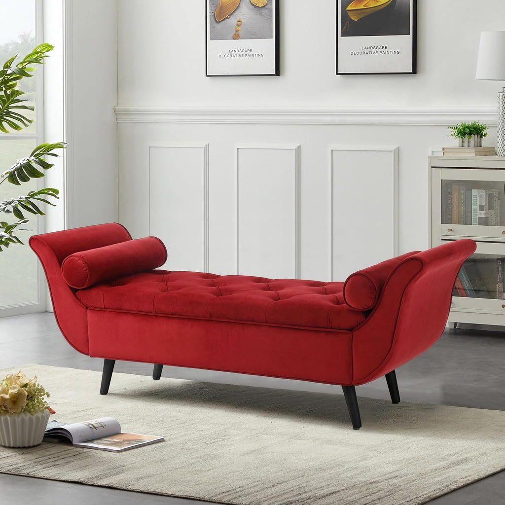 65" Storage Benches Velvet End of Bed Bench Storage Ottoman with Button-Tufted Large Upholstered Window Bench with Storage Shoe Cabinet Bench, for Bedroom, Entryway, Closet(Red)