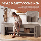 Tribesigns 63'' Shoe Storage Bench,Wooden Narrow 2-Tier Entryway Bench with Secure Rounded Edges,End of Bed Bench with Adjust Foot Pads for Entrance,Bedroom,Living Room (Gray)
