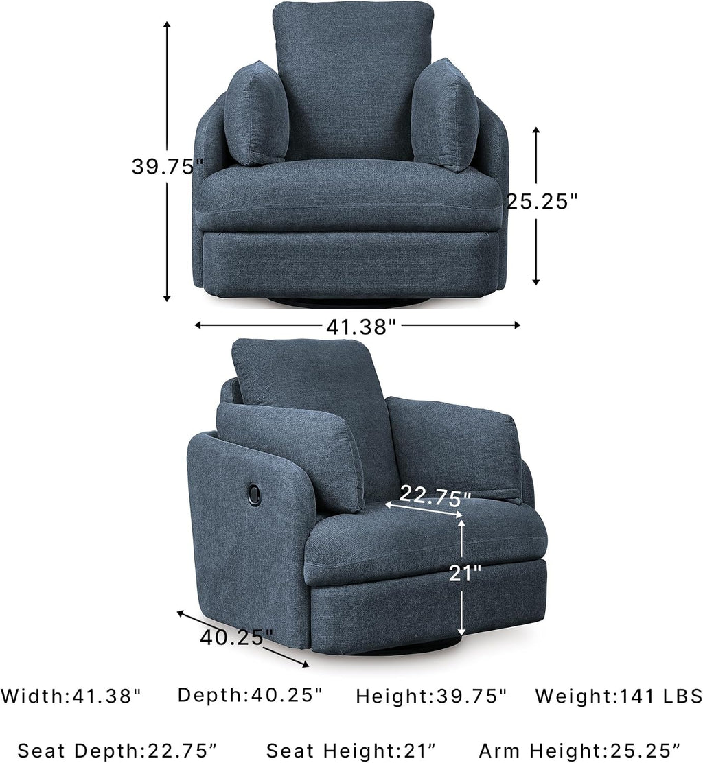 Signature Design by Ashley Modmax Swivel Glider Recliner, Hidden Storage & Washable Bolsters, Next-Gen Nuvella Performance Fabric, Modern Chair for Living Room or Office, Ink Blue