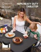 FanttikOutdoor Folding Table 4 Foot Quick Adjust, 4 Heights Camping, Party | Effortless Adjustable Height Foldable Small Card Table, Fixing Lock, Carry Handle, Indoor Outdoor, 2-Pack Black Zeta X4 Pro