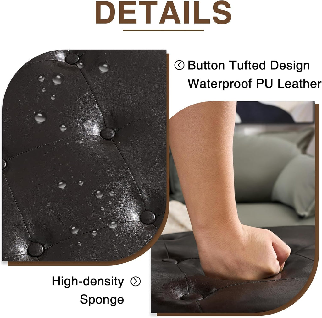 30 Inch PU Leather Round Storage Ottoman with Tray, Modern Upholstered Tufted Coffee Table with Storage, Large Ottoman Footrest Stool for Living Room, Bedroom, Dorm, Dark Brown