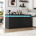 knoworld LED Sideboard Buffet Cabinet with Storage, 63'' Large Kitchen Buffet Cabinet Storage Cabinets with 4 Doors, Wood Coffee Bar Cabinets Buffet Table for Kitchen, Dining Room, Entryway