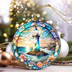 Colorful Ceramic Lighthouse Christmas Ornament for Tree, Holiday Decorations, Christmas Decor, Lighthouse Lovers Gifts, Ornament Gift Ideas