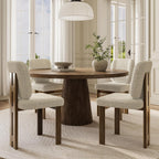 BESTANO Modern Farmhouse Dining Chairs Set of 4, Boucle Upholstered Wooden Kitchen Chairs with Back, Walnut Wood Legs, Beige