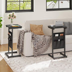 HOOBRO C Shaped End Table, 28.3" Side Table for Small Spaces, Couch Table with Storage Bag, Slide Under Sofa Side Table, for Living Room, Bedroom, Black BB40SF01