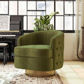 Hyfirm Modern Accent Chair, Swivel Barrel Armchair for Living Room, Button Tufted Velvet Comfy Chairs, Round Upholstered Single Sofa Seating with Gold Base, Green