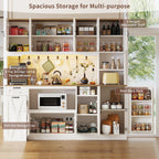 70.87" Kitchen Pantry Cabinet with LED Lighting & Charging Station, Farmhouse Storage Cabinet with X Barn Doors, Pull-Out Shelf & Adjustable Shelves, Coffee Bar Pantry for Dining Room, White