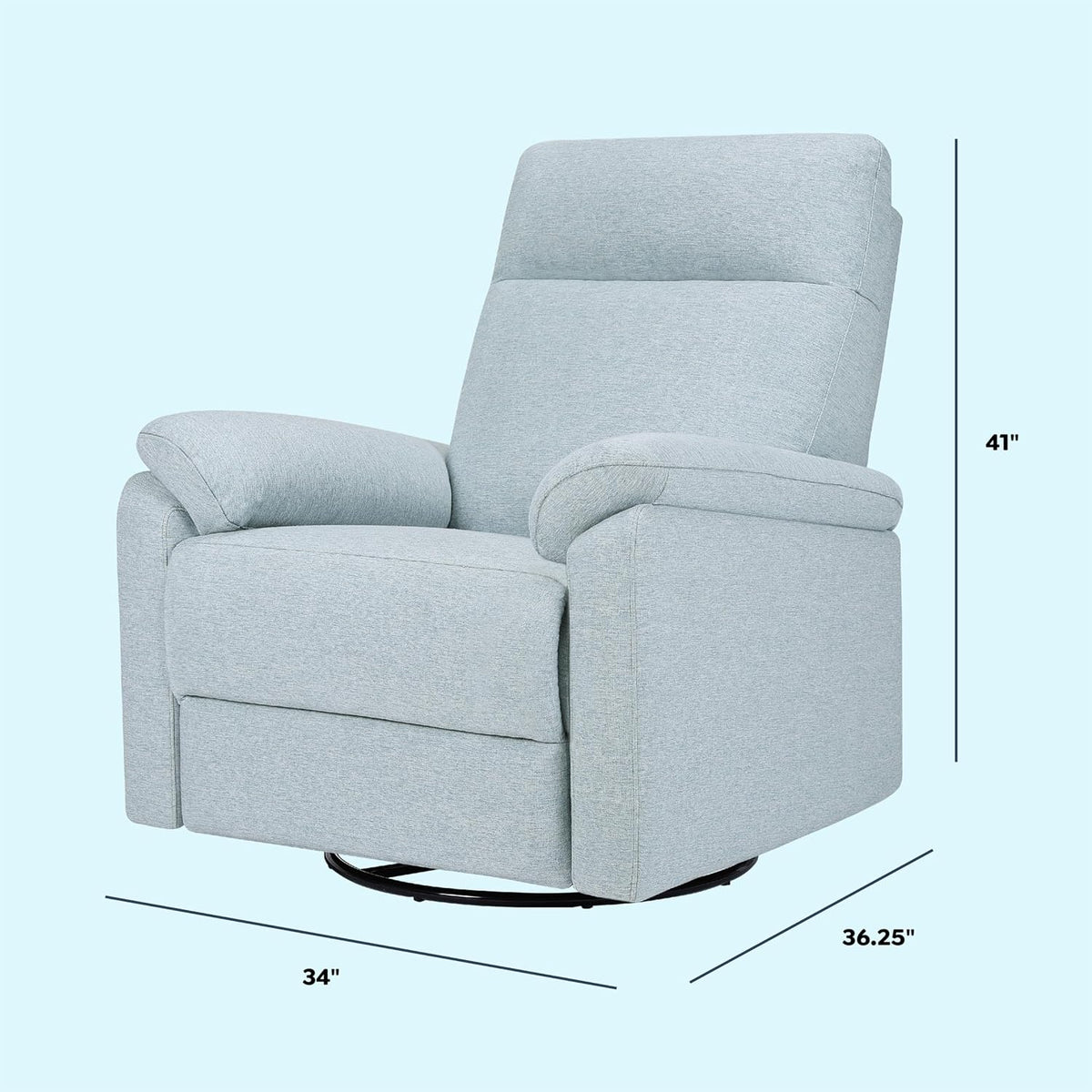 Davinci Suzy Electronic Swivel Recliner with USB Port in Heathered Blue, GREENGUARD Gold & CertiPUR-US® Certified