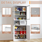 72" White Metal Kitchen Pantry Cabinet with Adjustable Shelves - Heavy Duty Stainless Steel Freestanding Storage for Kitchen, Pantry & Bathroom