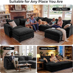 ELUCHANG 114" Oversized V-Shaped Cloud Couch Modular Sectional Sofa with Throw Pillows, 6-Seats w/Corner Comfy Double Layer Upholstered Deep Sofa for Living Room, DIY Combination, Chenille Black