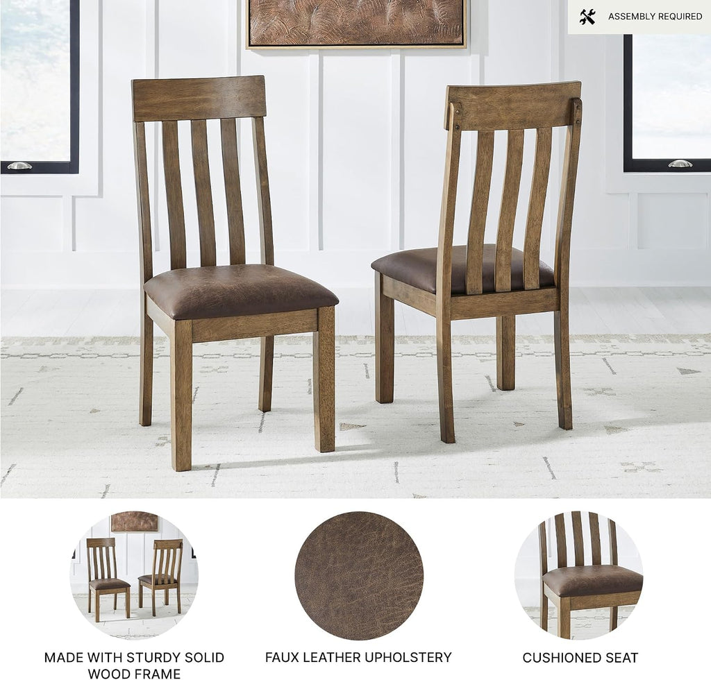 Signature Design by Ashley Vallister Dining Chairs Set of 2, Light Brown | Solid wood frame, Combination of leather and faux leather, Rustic dining room chairs, Slat back design, 250 lb capacity