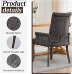 Shenyon Grey Single Dining Chair with Arms, Chenille Upholstered Dining Room Chairs with Tufted Back and Solid Wood Legs, Accent Armchair for Dining Room, Kitchen,Living Room, Grey