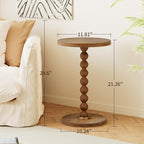 Round Side Table, Drink Table for Small Spaces, Modern Accent Nightstand with Rubberwood Leg for Living Room, Bedroom, Corners, and Office (Brown)