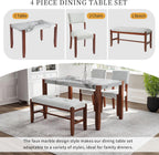 Merax 4 Piece Dining Table Set, Faux Marble Table and 2 Upholstered Chairs 1 Bench, 4 Person Dinette Set for Kitchen, Dining Room, Space-Saving, Beige