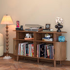 LUVIOHOME Large Round Record Player Stand with Charging Station & USB Ports | Record Storage Cabinet, Mid Century Modern Turntable Stand for Bedroom Living Room